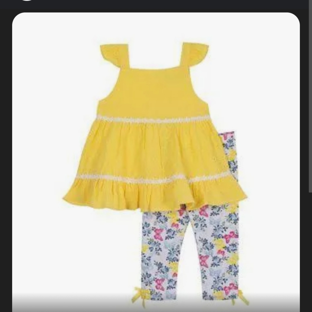 Rare Editions Ruffle Sleeve Eyelet Tiered Top, Leggings and Headband